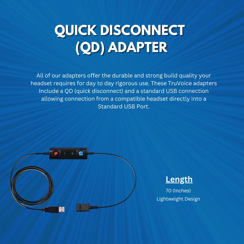 TruVoice USB to QD Adapter Cable Compatible with any Plantronics, Poly or TruVoice Headset with a Quick Disconnect (QD) - Includes in-Line Volume Control and Mute Functionality - Image 5